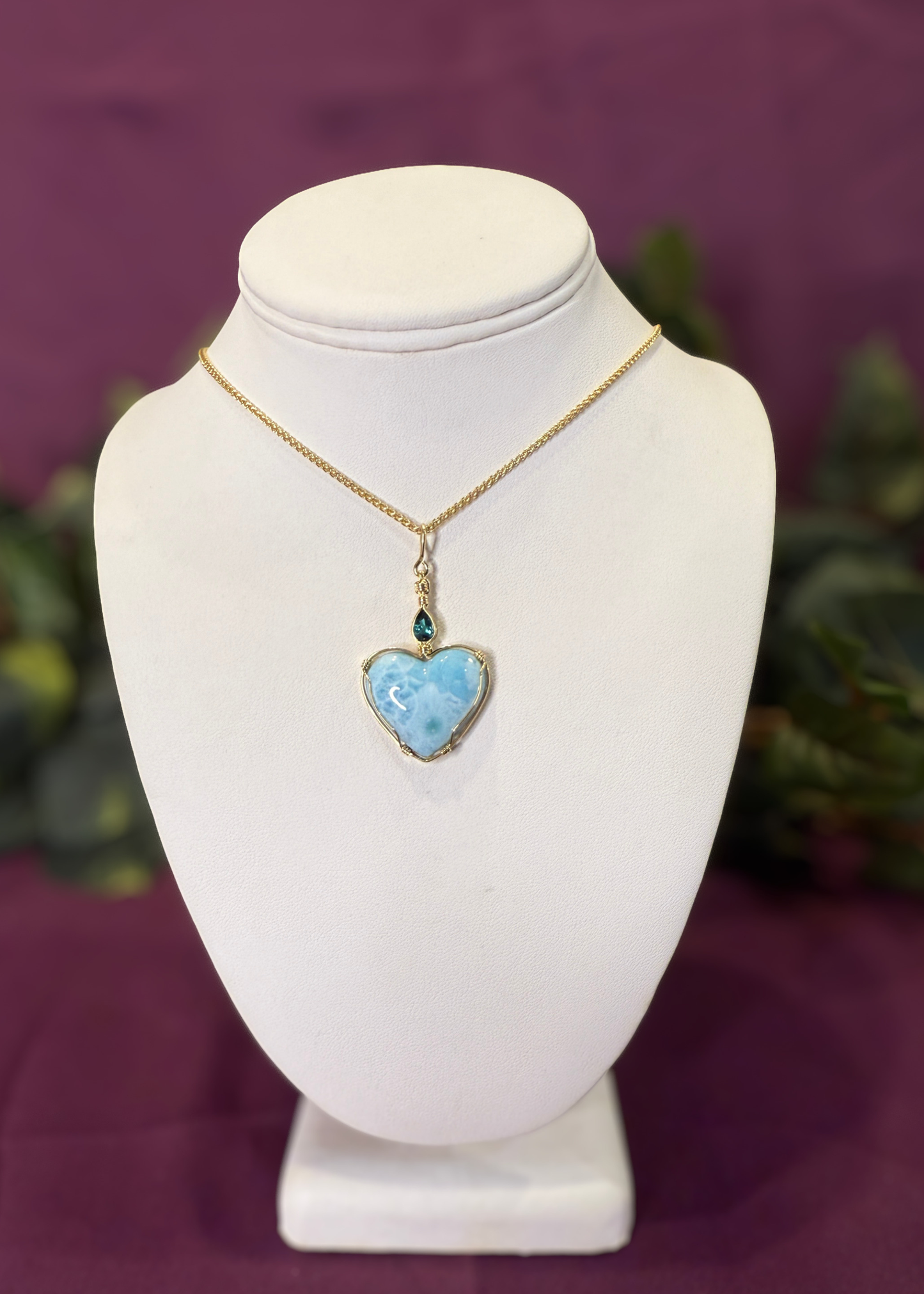 Light Blue Heart Flame Pendant