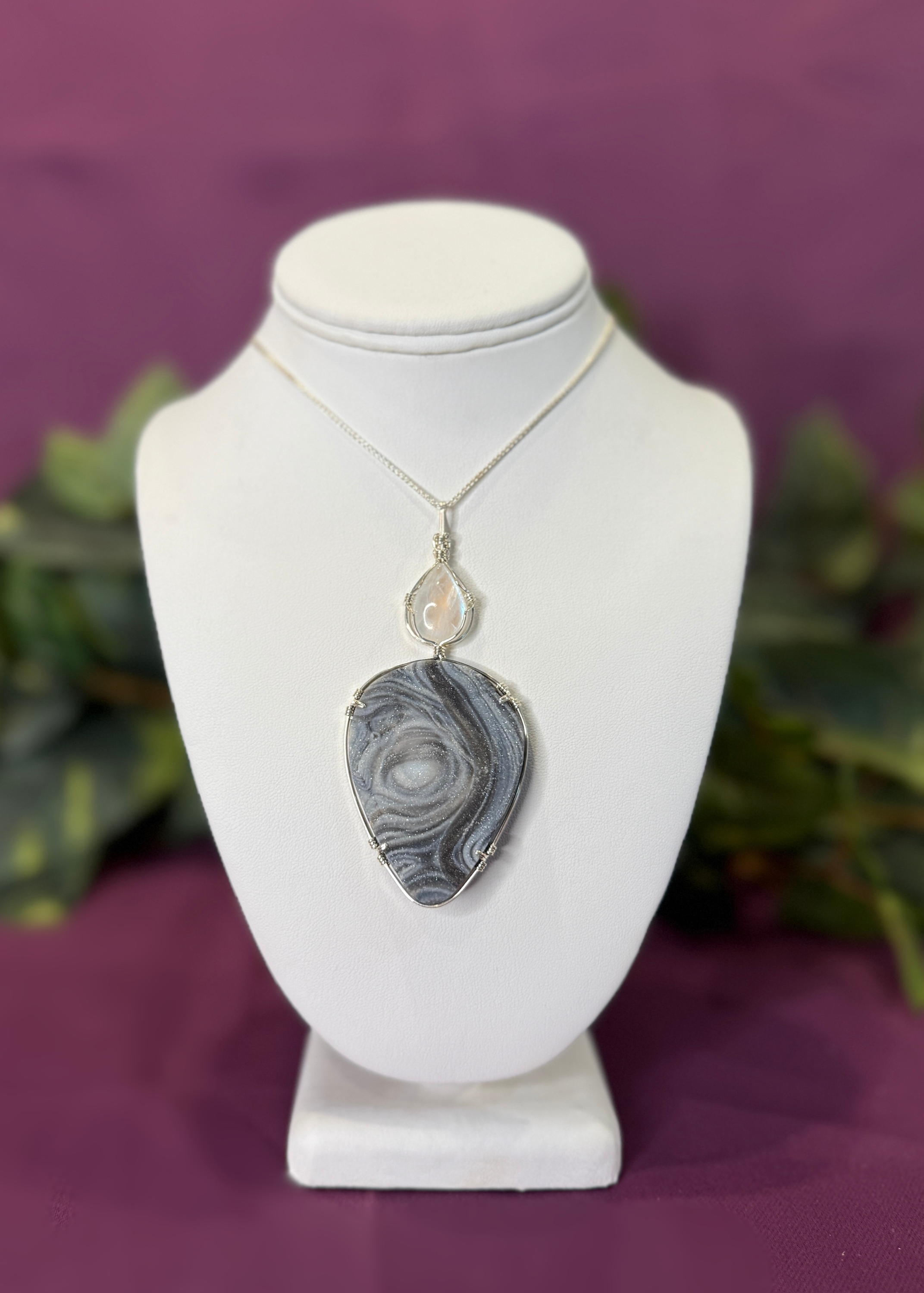 Moonstone & Cochina Agate Pendant