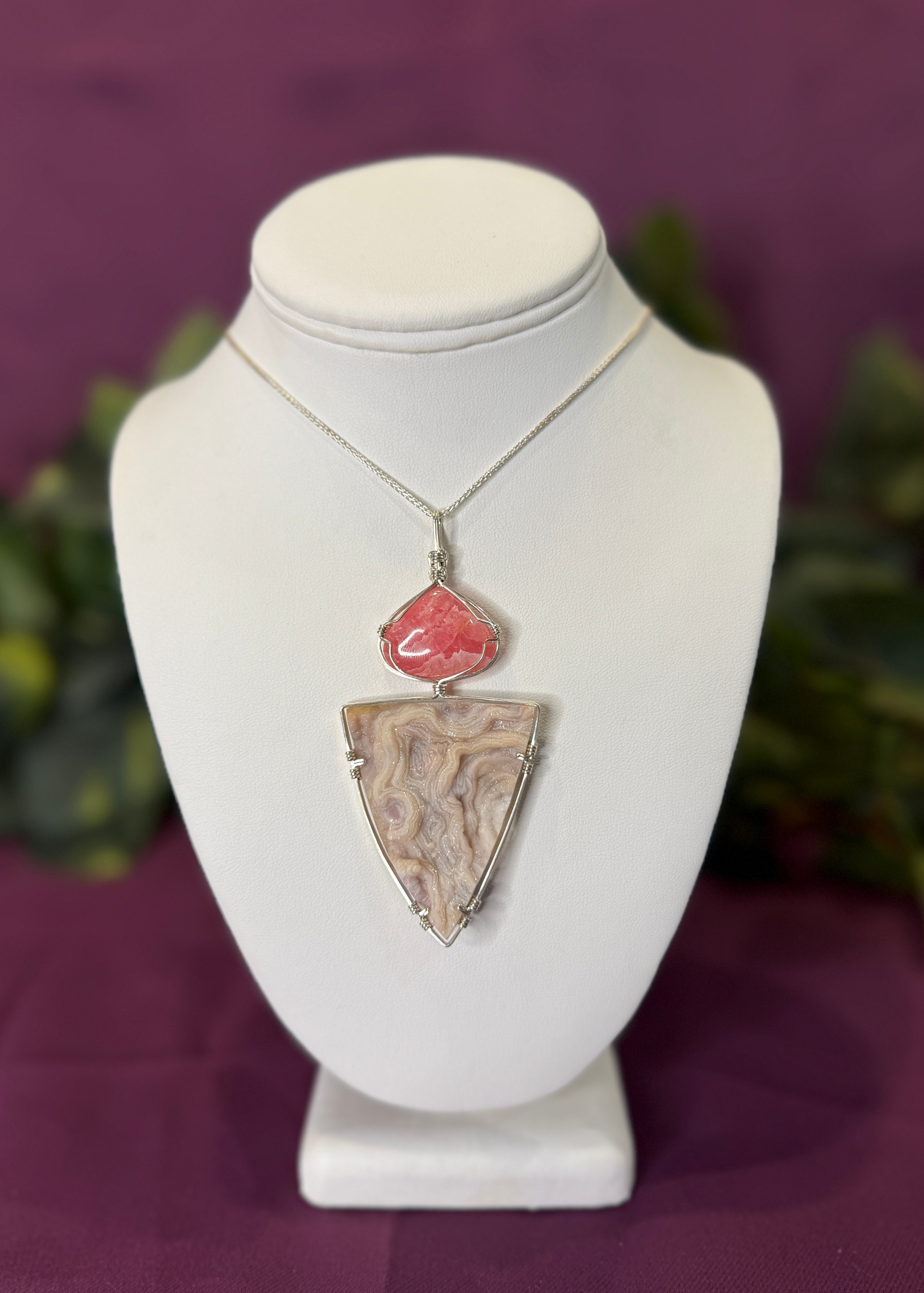 Rhodochrosite & Yoni Stone Pendant